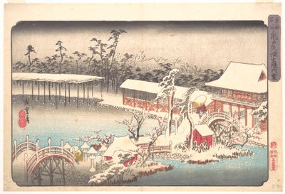 O Santuário Tenmangū em Kameido, coberto de neve de Utagawa Hiroshige