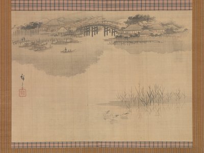 A ponte de Imado ao pé do monte Matsuchi de Utagawa Hiroshige