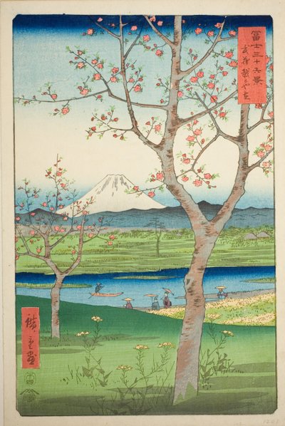 Os arredores de Koshigaya na província de Musashi (Musashi Koshigaya zai), da série "Trinta e seis vistas do Monte Fuji (Fuji sanjurokkei)" de Utagawa Hiroshige