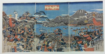 A batalha de Kawanakajima na província de Shinano. de Utagawa Hiroshige