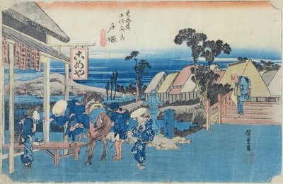 Totsuka: bifurcação na estrada da cidade velha, No.6 da série &39;Cinqüenta e três estações no Tokaido&39;, c.1834-35 (impressão de woodblock de cor) de Utagawa Hiroshige