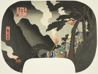 Viajando à noite nas montanhas Hakone na fronteira das províncias de Izu e Sagami (Zuso Hakone-yama yako no zu), da série "Lugares famosos nas várias províncias (Shokoku meisho)" de Utagawa Hiroshige