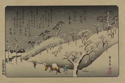Crepúsculo de neve em Asuka Hill. Da série Oito vistas nos arredores de Edo, 1838. de Utagawa Hiroshige