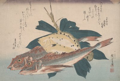 Dois canhões e um linguado de Utagawa Hiroshige