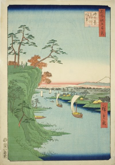 Vista do plano de pólvora d te e Neri ver (esta polícia da província de Otonegawa), da série ”Ridge d re d fa net s views of Edo (Cem vistas famosas de Edo)” de Utagawa Hiroshige