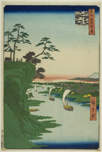 Vista de Konodai e do rio Tone (Konodai Tonegawa fukei), da série "Cem vistas famosas de Edo (Meisho Edo hyakkei)" de Utagawa Hiroshige