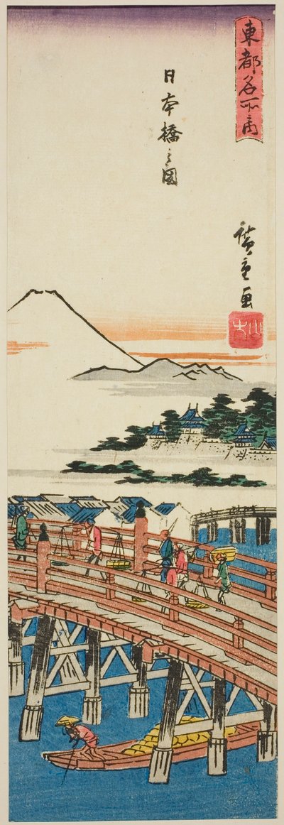 Vista da Ponte Nihon (Nihonbashi no zu), da série "Lugares Famosos na Capital Oriental (Toto meisho no uchi)" de Utagawa Hiroshige