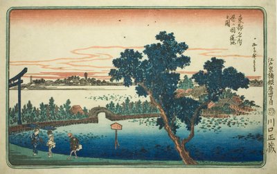 Vista do Lago de Lótus em Shinobugaoka (Shinobugaoka hasuike no zu), da série "Vistas famosas da Capital Oriental (Toto Meisho)" de Utagawa Hiroshige