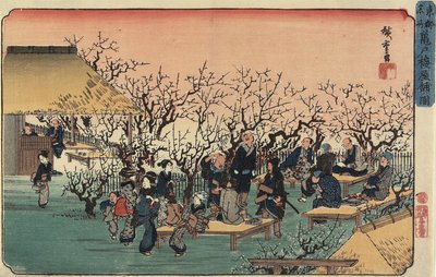 Vista do jardim de ameixas em Kameido, 1832-1834 de Utagawa Hiroshige