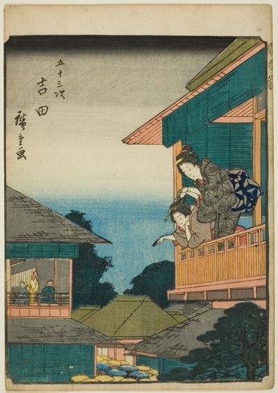Yoshida, da série s "cinquenta-ésimo lee S e outros sons s" do grau urbano "(Sr. Omotoyama)", um áspero k w s te figura grau urbano (grau urbano de pessoa)) de Utagawa Hiroshige