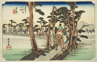 Yoshiwara: Monte Fuji à Esquerda (Yoshiwara, hidari Fuji), da série "Cinquenta e três estações da estrada de Tokaido (Tokaido gojusan tsugi no uchi)", também conhecido como Hoeido Tokaido de Utagawa Hiroshige