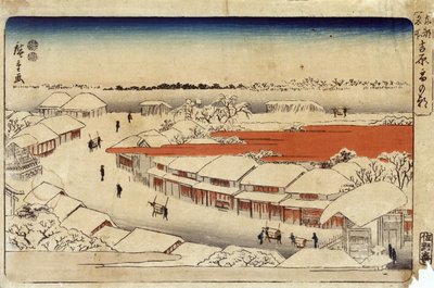 Yoshiwara Yuki no Asa, 1850 (cor xilogravura) (cor xilogravura) de Utagawa Hiroshige