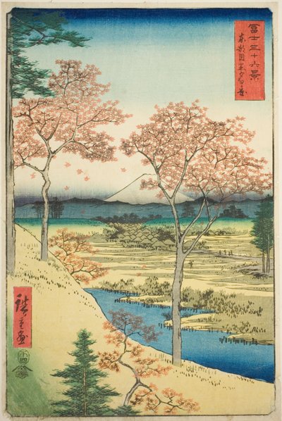 Yuhi Hill em Meguro na Capital Oriental (Toto Meguro Yuhigaoka), da série "Trinta e seis vistas do Monte Fuji (Fuji sanjurokkei)" de Utagawa Hiroshige
