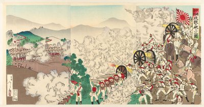 A pequena luta em Seul, Coreia
Chôsen Keijô no shôsen (título sobre o objecto) de Utagawa Kokunimasa