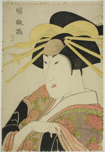Retrato de um ator em vestido feminino de Utagawa Kunimasa