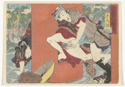 Uma reunião no templo The Erotic Road to the Capital (título da série) de Utagawa Kunisada (I) (attributed to)