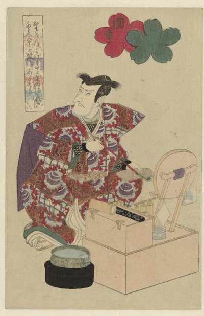 Homem em sua penteadeira Templo Sekidera (título no objeto) de Utagawa Kunisada (I) (attributed to)