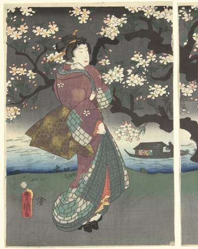 Passeio nocturno ao longo do rio de Utagawa Kunisada (I)
