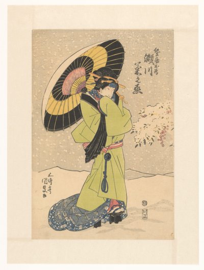Concubina Mekame na neve com guarda-chuva de Utagawa Kunisada (I)