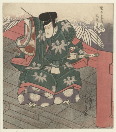 Homem na entrada de um templo de Utagawa Kunisada (I)