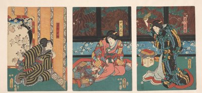 Cena da peça A Montanha dos Espelhos Espiões Ohatsu brigam entre damas de companhia de Utagawa Kunisada (I)