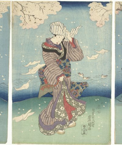Dia de tempestade no rio Sumida Oito Vistas de Edo (título da série) de Utagawa Kunisada (I)