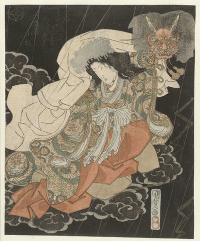 Mulher com máscara demoníaca entre as nuvens de Utagawa Kunisada (I)