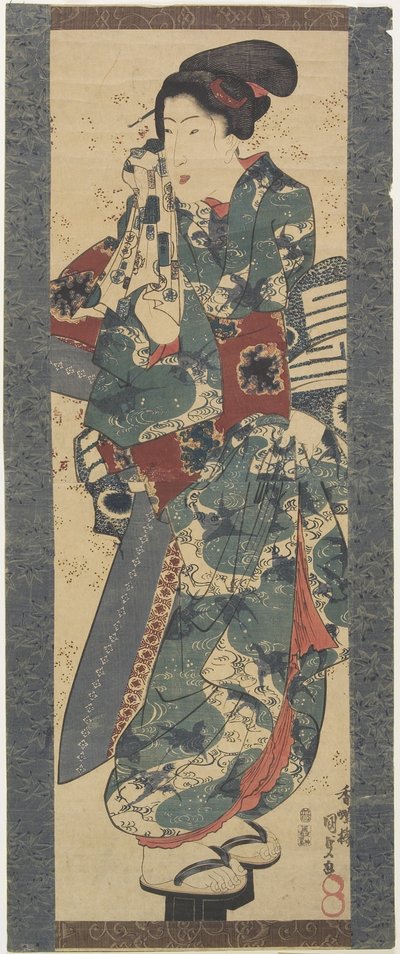 (Mulher segurando uma toalha), 1843-1847 de Utagawa Kunisada