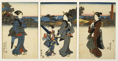 Cortesãs a passear junto ao mar de Utagawa Kunisada