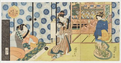Furuichi, em Ise: Dança no restaurante Bizenya, da série «Restaurantes famosos das províncias» de Utagawa Kunisada