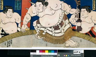 Ilustração do Dohyo-Iri do Grande Campeão Shiranui Dakuemon, publicado por Yamaguchiya Tobie de Utagawa Kunisada