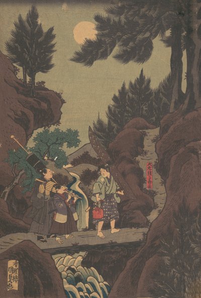 Shanao [Yoshitsune] Aprende Artes Marciais em Sojogatani Shanao Sojogatani ni h ..., era Tenpô de 1830. de Utagawa Kunisada