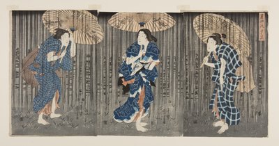 Sudden Shower in the Summer Heat (Shochu no yudachi) (impressão em bloco de madeira a cores) de Utagawa Kunisada