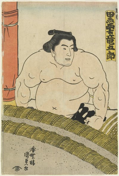 O lutador Kurokumo Tatsugoro_ do estábulo de Higo, 1830-1844 de Utagawa Kunisada