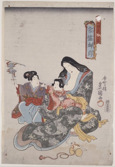 Tokiwa Gozen e os seus filhos de Utagawa Kunisada