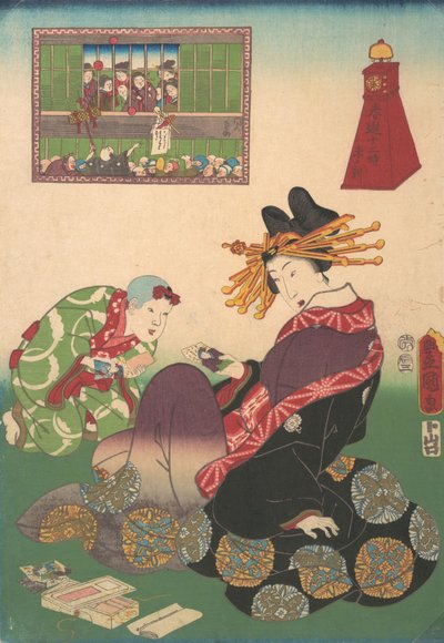 Doze Horas de Prazeres da Primavera: Hora do Bode, século XIX., século XIX. de Utagawa Kunisada