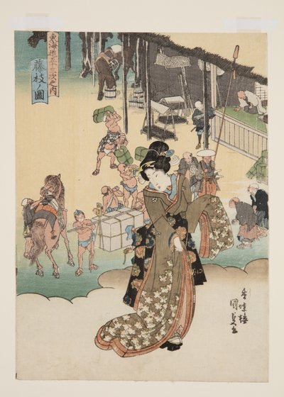 Vista de Fujieda (Fujieda no zu) (impressão em bloco de madeira a cores) de Utagawa Kunisada
