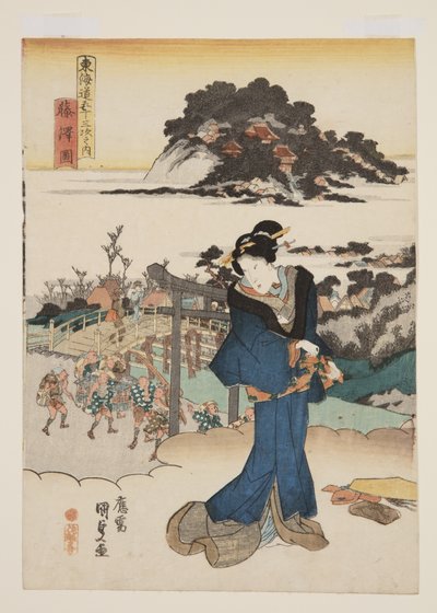 Vista de Fujisawa (Fujisawa zu) (impressão em bloco de madeira a cores) de Utagawa Kunisada