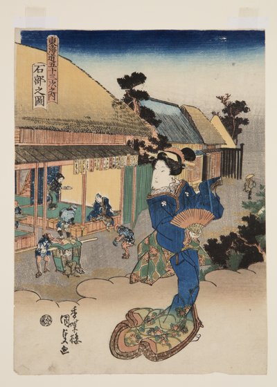 Vista da Ishibe (Ishibe no zu) (impressão em bloco de madeira a cores) de Utagawa Kunisada