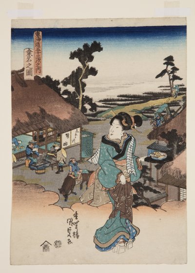 Vista do Kuwana (Kuwana no zu) (impressão em bloco de madeira a cores) de Utagawa Kunisada