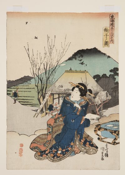 Vista de Mariko (Mariko no zu) (impressão em bloco de madeira a cores) de Utagawa Kunisada