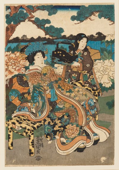 Impressão Woodblock - Courtesan and maid, 1786-1865 de Utagawa Kunisada