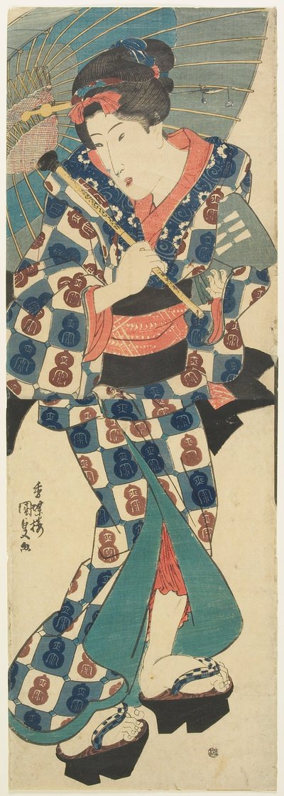Junges Mädchen mit Regenschirm de Utagawa Kunisada