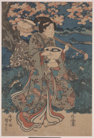 Indo a uma festa de visualização da flor de cerejeira (xilogravura colorida) de Utagawa Kunisada III
