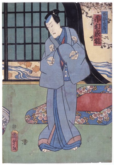 Ichimura Kakitsu Iv In The Role Of Sonobe Saemon (impressão em bloco de madeira a cores) de Utagawa Kunisada II
