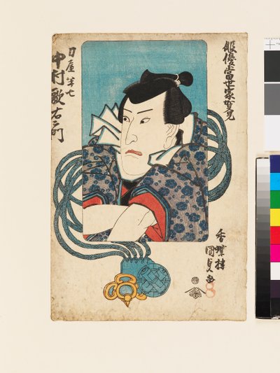O ator Nakamura Utaemon IV no seu papel de espadachim Hanshichi de Utagawa Kunisada II