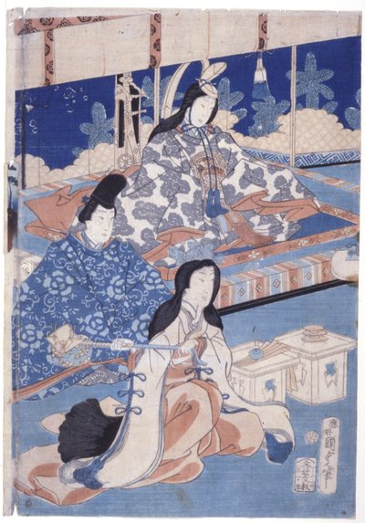Acolhimento da Primavera com um Encontro de Flores (Hana Soroi Haru No Taimen) (impressão em bloco de madeira a cores) de Utagawa Kunisada II
