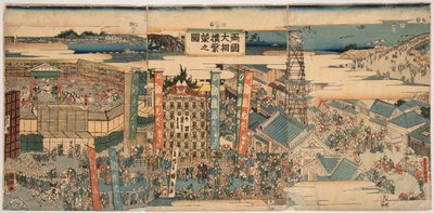Kokugikan no leste de Edo (Tóquio). Impresso por Utagawa Kunisato (falecido em 1858) de Utagawa Kunisato