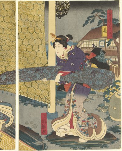 Flores Hana (título no objeto) Neve, Lua e Flores (título da série) Setsugekka no uchi (título da série no objeto) de Utagawa Kuniteru