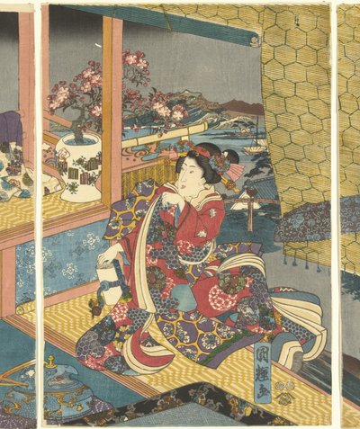 Flores Neve, Lua e Flores (título da série) de Utagawa Kuniteru